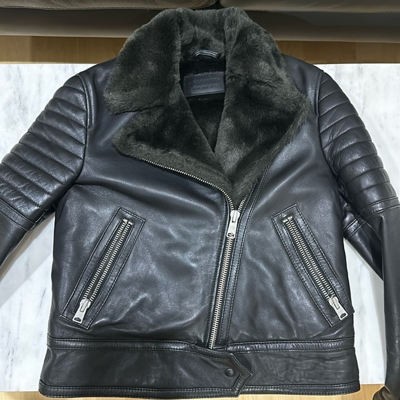 All Saints Jackets & Blazers - AllSaints Black Leather Moto Jacket with Shearling Collar